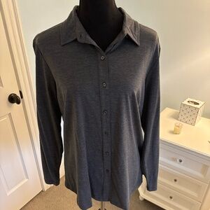 J McLaughlin Grey Long-sleeved Silk-Cotton Button Down, Size XL